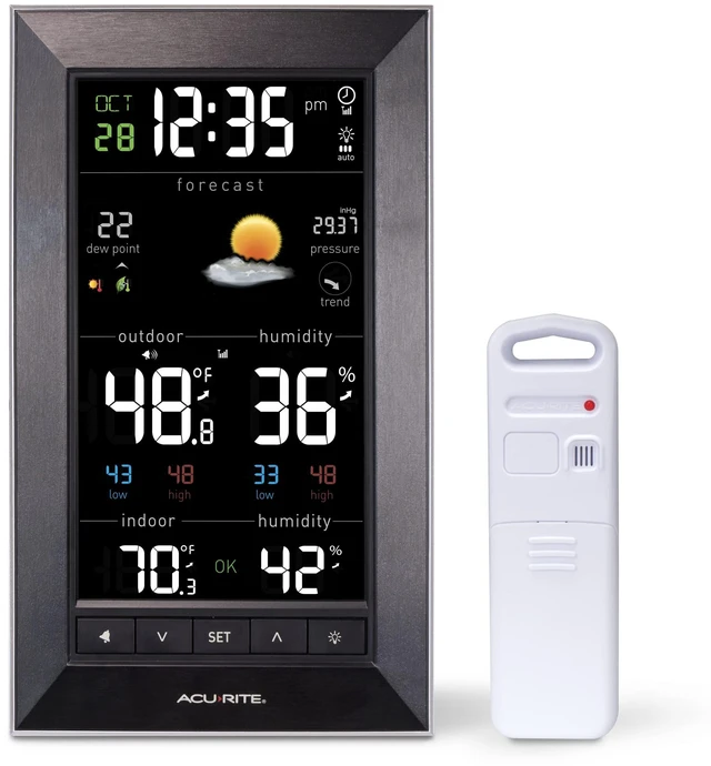 Main image of Digital Vertical Weather Forecaster with Indoor/Outdoor Temperature, Humidity, and Date and Time (01121M), Black