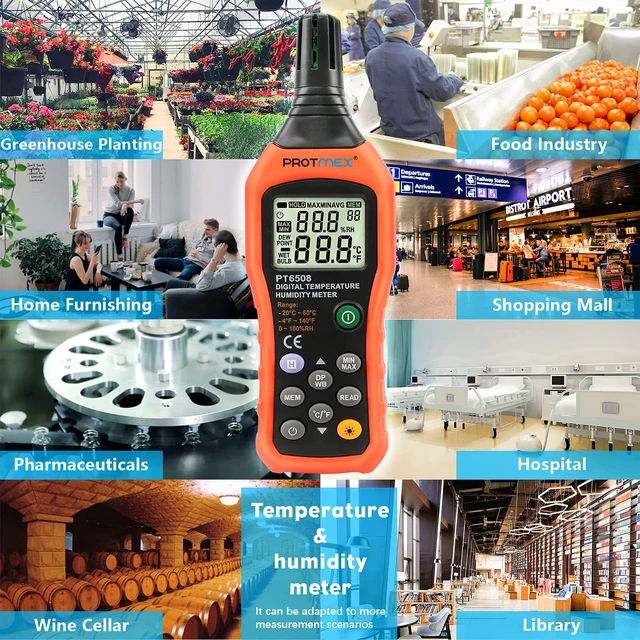 Alt view image 6 of 6 - PT6508 Temperature Humidity Meter - Wet Bulb for Indoor/Outdoor | Digital Thermometer Hygrometer Monitor with Ambient, Dew Point, MIN, MAX, Data Hold, LCD Backlight