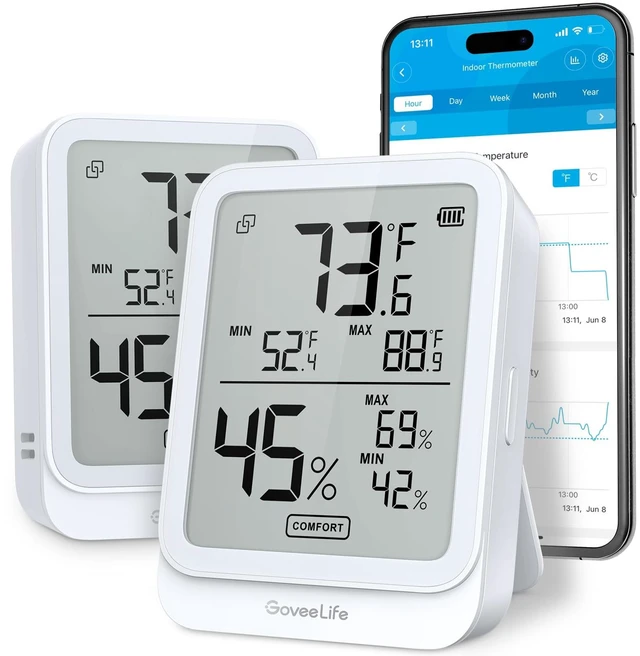 Main image of Bluetooth Hygrometer Thermometer H5104, LCD Digital White 2-Pack | Indoor temperature monitor with APP alert & 2-yr data storage export, humidity meter for greenhouse/wine cellar/bedroom