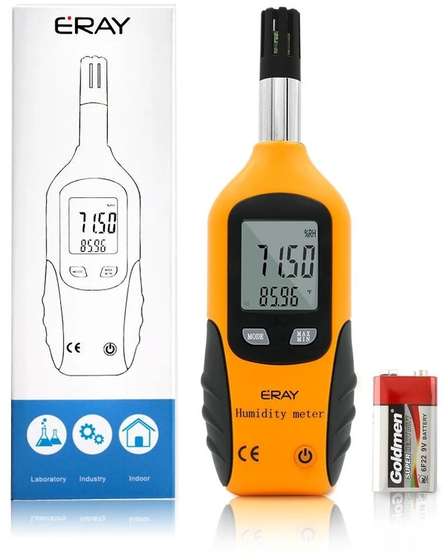 Main image of Digital Psychrometer Thermometer Hygrometer with Backlight, Temperature and Humidity Reader Meter Thermo-Hygrometer with Dew Point and Wet Bulb Temperature, 9V Battery Included(Yellow)