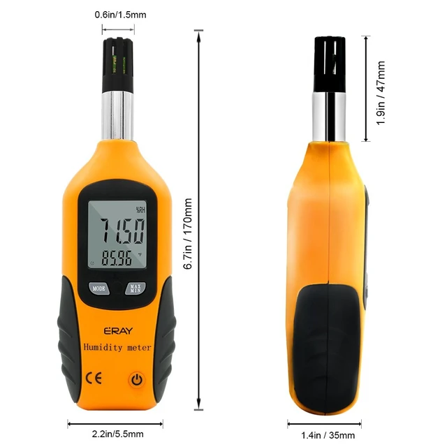 Alt view image 2 of 6 - Digital Psychrometer Thermometer Hygrometer with Backlight, Temperature and Humidity Reader Meter Thermo-Hygrometer with Dew Point and Wet Bulb Temperature, 9V Battery Included(Yellow)
