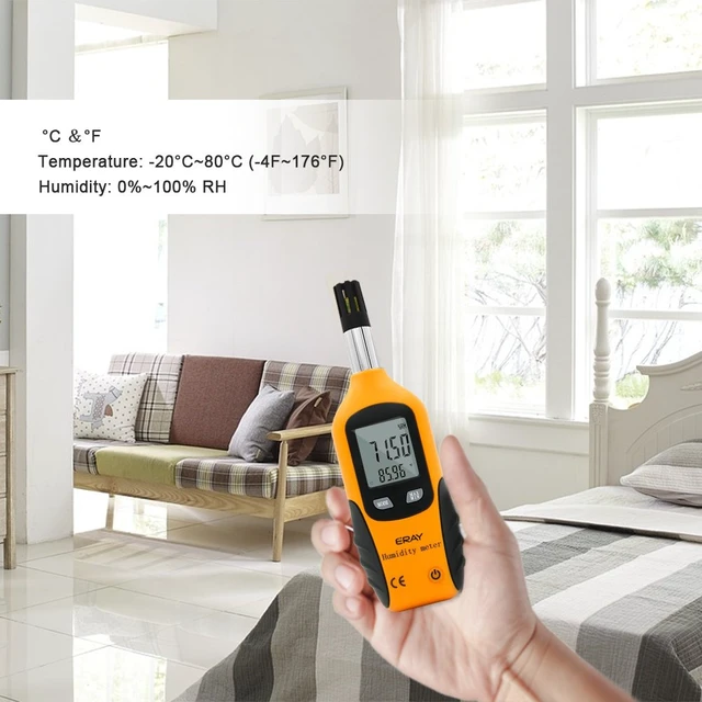 Alt view image 4 of 6 - Digital Psychrometer Thermometer Hygrometer with Backlight, Temperature and Humidity Reader Meter Thermo-Hygrometer with Dew Point and Wet Bulb Temperature, 9V Battery Included(Yellow)