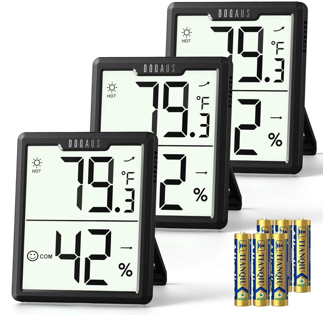 Main image of 3 Pack Digital Hygrometer Indoor Thermometer Black | Room Thermometer with Temperature and Humidity Monitor, 3.4" Large Display, Humidity Meter for House, Baby Room, Greenhouse