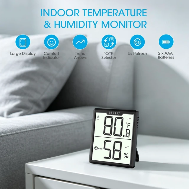 Alt view image 2 of 7 - 3 Pack Digital Hygrometer Indoor Thermometer Black | Room Thermometer with Temperature and Humidity Monitor, 3.4" Large Display, Humidity Meter for House, Baby Room, Greenhouse