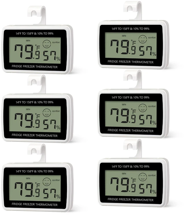Main image of 6 Pack Digital Hygrometer Indoor Thermometer Humidity Monitor | Humidity Meter Room Thermometer Humidity Gauge Temperature Sensor for House Kitchen Greenhouse, Magnetic, Suction Cup, Black