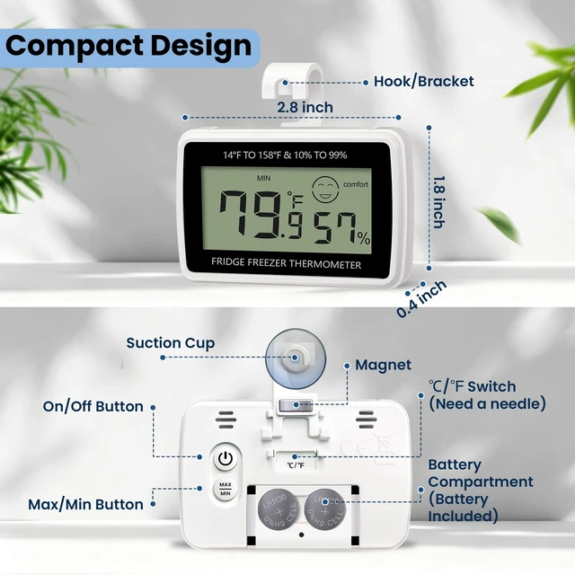 Alt view image 6 of 7 - 6 Pack Digital Hygrometer Indoor Thermometer Humidity Monitor | Humidity Meter Room Thermometer Humidity Gauge Temperature Sensor for House Kitchen Greenhouse, Magnetic, Suction Cup, Black