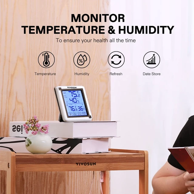 Alt view image 2 of 7 - Indoor Outdoor Thermometer Wireless Digital Hygrometer Temperature and Humidity Monitor with Touchscreen LCD Backlight, 200ft/60m Range, Battery Included