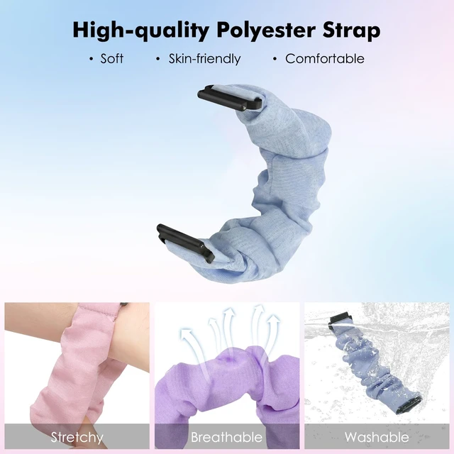 Alt view image 2 of 3 - 3 Pack 20mm Scrunchie Band Compatible with Gabb Watch 3e/3/2/1 | Stretchy Loop Band, Soft Elastic Fabric, Compatible with Gizmo Watch 3/2/1, SyncUP Kids Watch, Blue+Pink+Purple