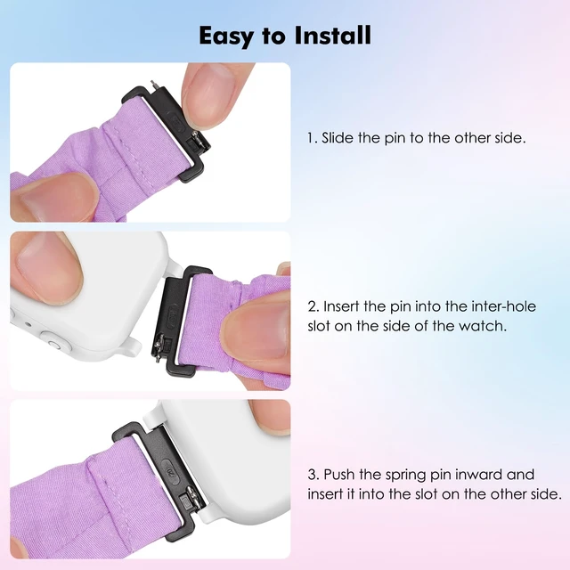 Alt view image 3 of 3 - 3 Pack 20mm Scrunchie Band Compatible with Gabb Watch 3e/3/2/1 | Stretchy Loop Band, Soft Elastic Fabric, Compatible with Gizmo Watch 3/2/1, SyncUP Kids Watch, Blue+Pink+Purple
