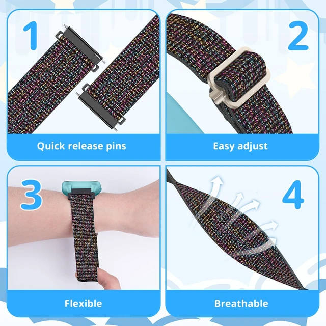 Alt view image 5 of 7 - 3-Pack Bling Stretchy Bands for Gizmo Watch 3 Adventure 3 2 1 | Gabb Watch 3e 3 2 1/ SyncUP Kids Watch/ Cosmo Jr Track Watch/ Amigo Jr Watch, 20mm Breathable Elastic Replacement Strap