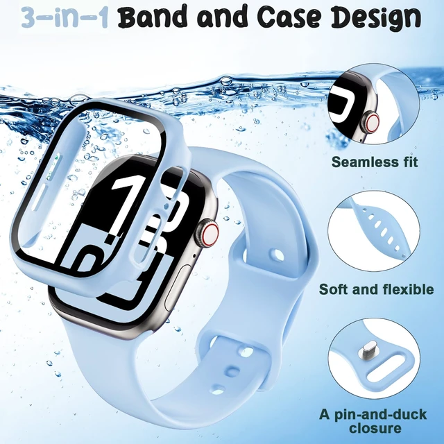 Alt view image 3 of 7 - Compatible with Kids Apple Watch Band+Case 38/40/41/42/44/45/46mm Silicone | for iWatch Series SE3 SE2 SE 11 10 9 8 7 6 5 4 3 2 1, Soft Breathable Sport Strap and Protective Cover with Tempered Glass