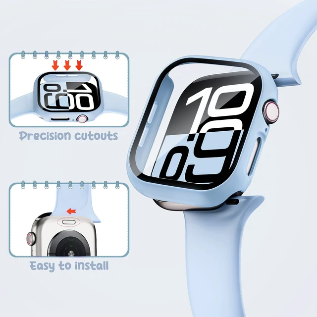 Alt view image 5 of 7 - Compatible with Kids Apple Watch Band+Case 38/40/41/42/44/45/46mm Silicone | for iWatch Series SE3 SE2 SE 11 10 9 8 7 6 5 4 3 2 1, Soft Breathable Sport Strap and Protective Cover with Tempered Glass