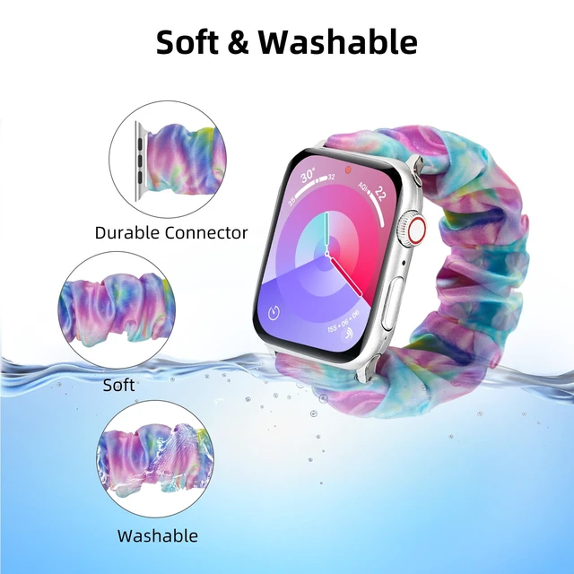 Alt view image 4 of 6 - Scrunchie Band for Kids Apple Watch Band SE3/SE2/SE & Series 11-1 | Girls Boys Soft Nylon Stretchy Strap for iWatch 38mm 40mm 41mm or 42mm 44mm 45mm 46mm