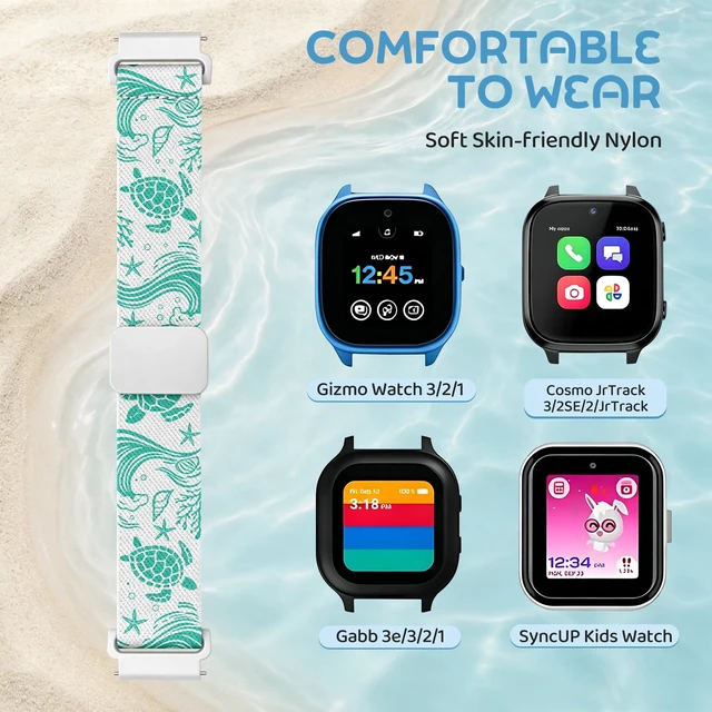 Alt view image 2 of 7 - Sea Turtle Nylon Bands for Gizmo Watch Band for Kids Compatible with Gizmo Watch 3 2 1/ Gabb Watch 3 2 1/Cosmo JrTrack Watch, Soft Cut Nylon Stretch Strap with Magnetic Clasp for Boys and Girls