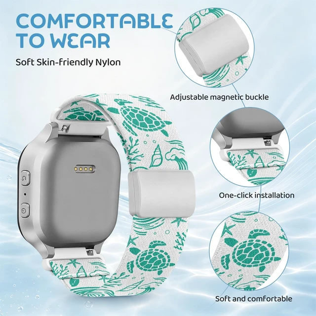 Alt view image 3 of 7 - Sea Turtle Nylon Bands for Gizmo Watch Band for Kids Compatible with Gizmo Watch 3 2 1/ Gabb Watch 3 2 1/Cosmo JrTrack Watch, Soft Cut Nylon Stretch Strap with Magnetic Clasp for Boys and Girls