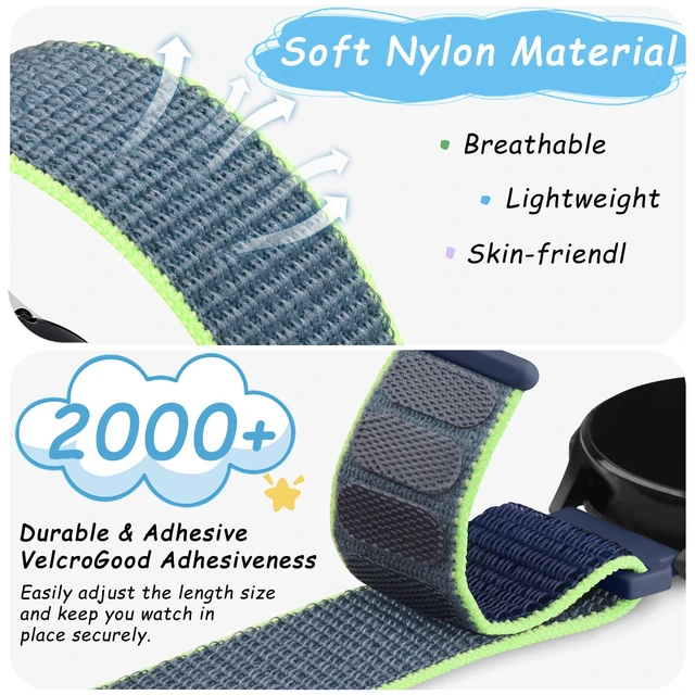 Alt view image 3 of 7 - Nylon Bands for SyncUP Kids Watch 2/1 Band, Adjustable Breathable Nylon Replacement Strap Compatible with Tmobile Sync UP Kids Watch 2/1 Band (Black+Blue+Lime)