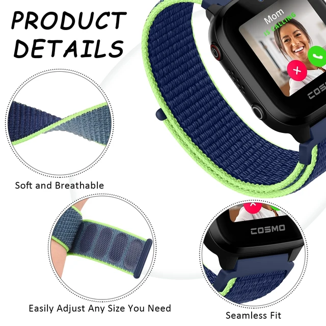 Alt view image 2 of 7 - Nylon Bands for SyncUP Kids Watch 2/1 Band, Adjustable Breathable Nylon Replacement Strap Compatible with Tmobile Sync UP Kids Watch 2/1 Band (Black+Blue+Lime)