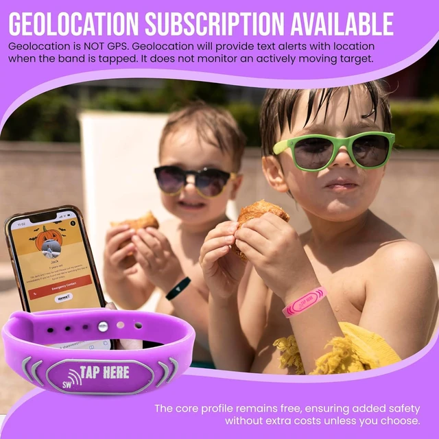 Alt view image 5 of 7 - Adjustable Kids ID Bracelet, NFC Safety Band, Waterproof, No Subscription | Waterproof silicone; not GPS; nonverbal kids medical info; tap-to-scan emergency contact; adjustable band