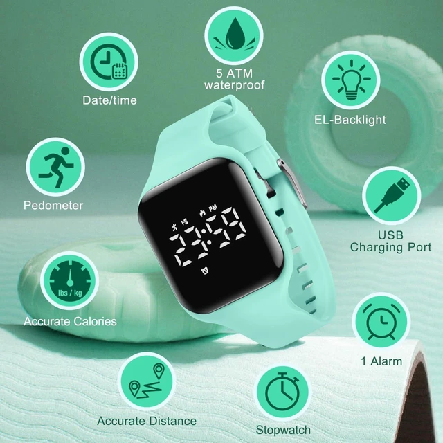 Alt view image 2 of 6 - Kids Watches for Girls Boys Digital Sport Watch with Step Counter Pedometer Vibration Alarm, No App Waterproof Fitness Tracker Kids Watch Boys Girls Teens Students Ages 5-16