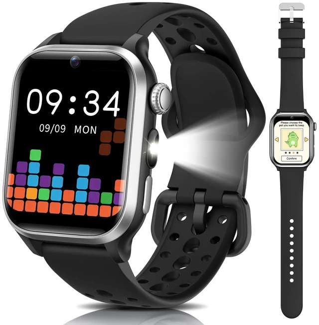 Main image of Kids Smart Watch No App or Phone Needed, IP68 Waterproof, Health Monitoring | Fitness Tracker Watch for kid, Heart Rate, Workout Tracker, Sleep Monitor, Puzzle Games for Boys Girls Ages 4-12, Black