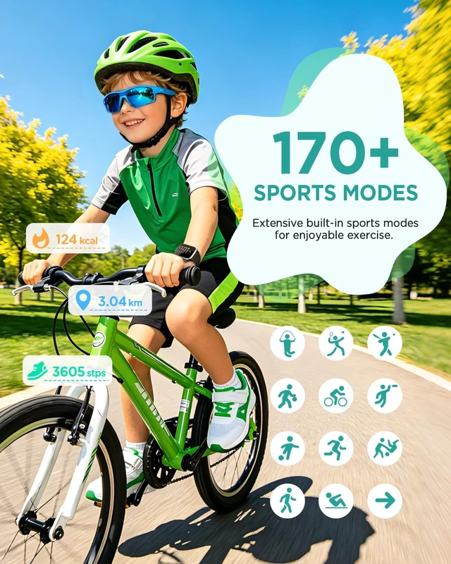 Alt view image 2 of 7 - Kids Smart Watch No App or Phone Needed, IP68 Waterproof, Health Monitoring | Fitness Tracker Watch for kid, Heart Rate, Workout Tracker, Sleep Monitor, Puzzle Games for Boys Girls Ages 4-12, Black
