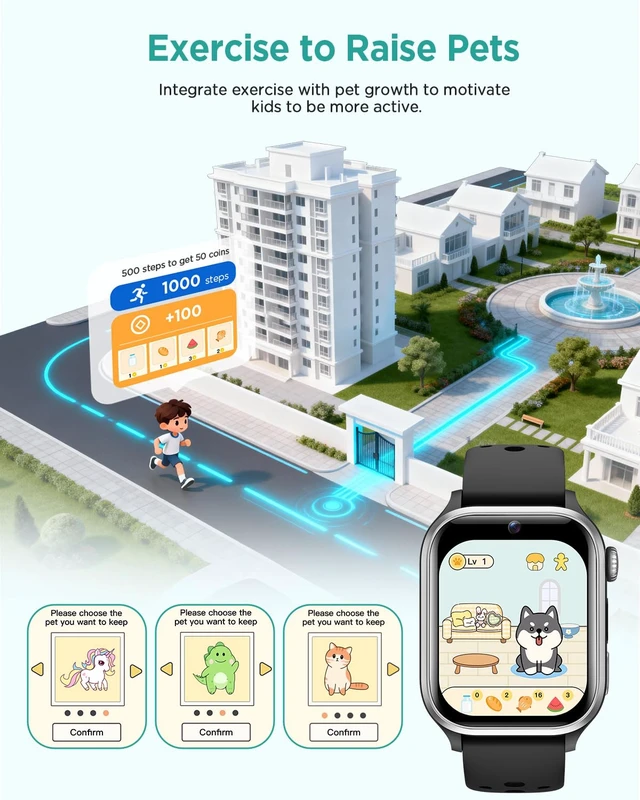 Alt view image 3 of 7 - Kids Smart Watch No App or Phone Needed, IP68 Waterproof, Health Monitoring | Fitness Tracker Watch for kid, Heart Rate, Workout Tracker, Sleep Monitor, Puzzle Games for Boys Girls Ages 4-12, Black