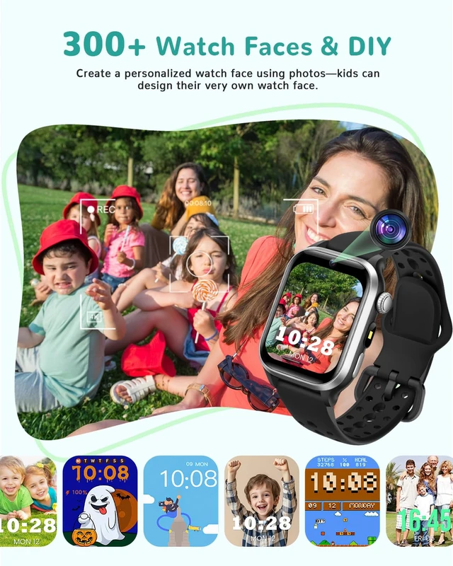 Alt view image 6 of 7 - Kids Smart Watch No App or Phone Needed, IP68 Waterproof, Health Monitoring | Fitness Tracker Watch for kid, Heart Rate, Workout Tracker, Sleep Monitor, Puzzle Games for Boys Girls Ages 4-12, Black