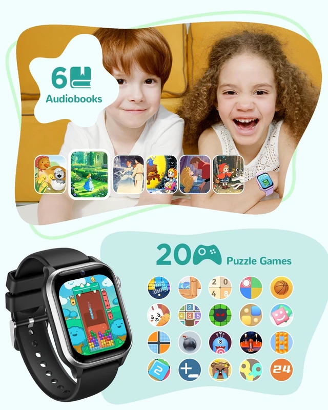 Alt view image 5 of 7 - Kids Smart Watch No App or Phone Needed, IP68 Waterproof, Health Monitoring | Fitness Tracker Watch for kid, Heart Rate, Workout Tracker, Sleep Monitor, Puzzle Games for Boys Girls Ages 4-12, Black