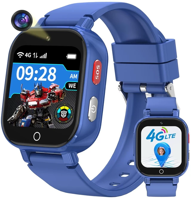 Main image of Smart Watch for Kids, 4G Kids Smartwatch with GPS Tracker Calling (Blue) | WIFI/Voice/Video Chat/SOS/SMS-receiving IP68 Waterproof Pedometer Camera Alarm Safe Zone Smartwatch Gift for Boys Girls 4-12