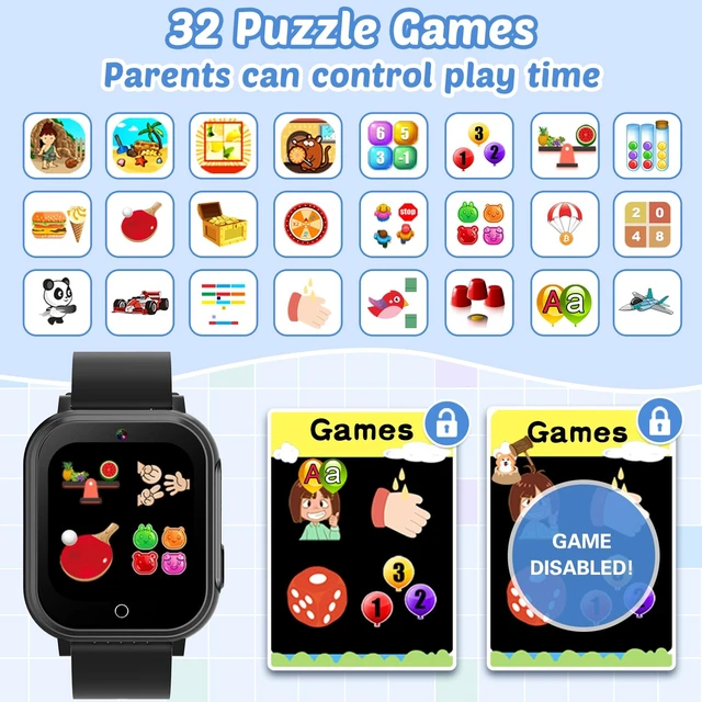 Alt view image 5 of 7 - Waterproof Smart Watch for Kids with 32 Games Dual Camera Video Pedometer | Habit Tracking, Music Player, Screen Protector, HD Touchscreen Kids Smart Watch, Toy Birthday Gift for 3-12 Year Old