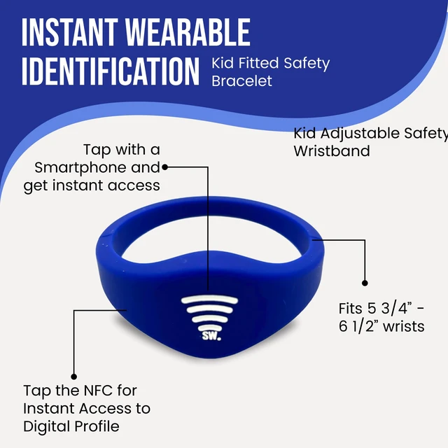 Alt view image 2 of 7 - Kids ID Bracelet, Fitted NFC Safety Wristband, Waterproof Slip-On ID Band | Waterproof silicone; not GPS; wrist or ankle wear; ideal for theme parks, travel & beaches; slip-on fit