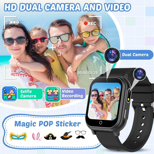 Alt view image 4 of 7 - Waterproof Smart Watch for Kids with 32 Games Dual Camera Video Pedometer | Habit Tracking, Music Player, Screen Protector, HD Touchscreen Kids Smart Watch, Toy Birthday Gift for 3-12 Year Old