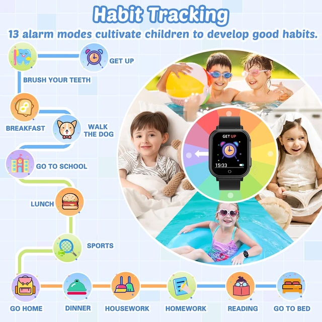 Alt view image 6 of 7 - Waterproof Smart Watch for Kids with 32 Games Dual Camera Video Pedometer | Habit Tracking, Music Player, Screen Protector, HD Touchscreen Kids Smart Watch, Toy Birthday Gift for 3-12 Year Old