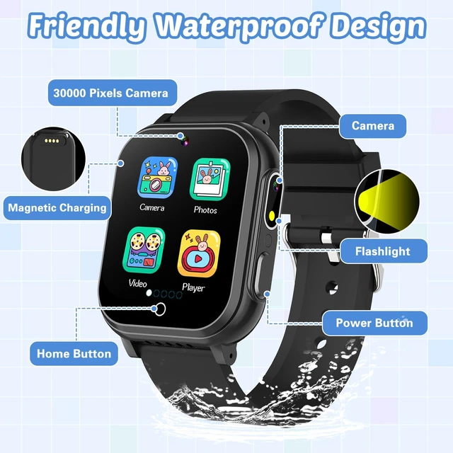 Alt view image 7 of 7 - Waterproof Smart Watch for Kids with 32 Games Dual Camera Video Pedometer | Habit Tracking, Music Player, Screen Protector, HD Touchscreen Kids Smart Watch, Toy Birthday Gift for 3-12 Year Old