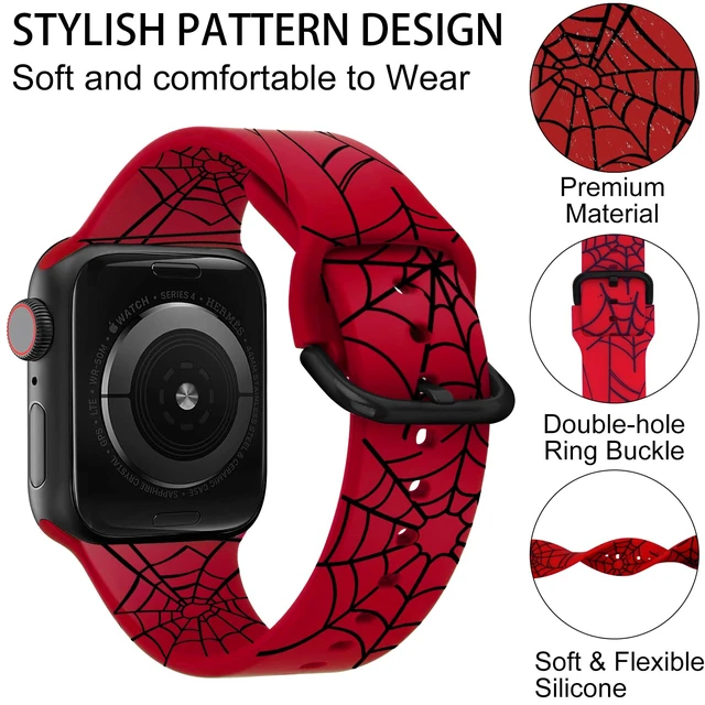 Alt view image 2 of 6 - Double Sided Printed Band Compatible with Apple Watch Bands,Spider | 49mm 46mm 45mm 44mm 42mm(Series 3), Cute Silicone Band for iWatch Series 12 11 10 9 8 7 6 5 4 3/Ultra 4 3 2 1/SE, Women Men