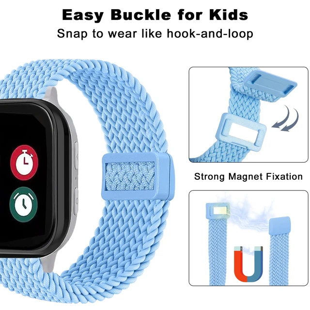 Alt view image 2 of 7 - Magnetic Braided Band Compatible with Cosmo JrTrack 5/4/3/2 SE/2/JrTrack & Gizmo Adventrue 3 3 2 1/Gabb 3e 3 2 1/SyncUP Watch 2 1, 2 Pack Soft Breathable Strap Easy Buckle for Small Wrist