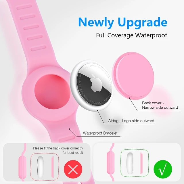 Alt view image 5 of 7 - Waterproof Airtag Bracelet for Kids, Cute Cartoon Silicone Air Tag Holder Hidden Design, Light Weight Compatible with Apple AirTag Wristband for Child, Pink