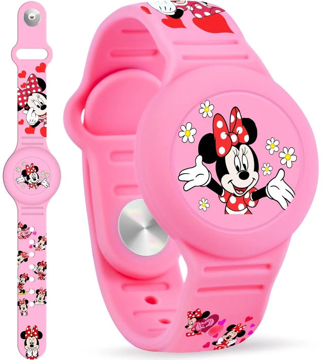 Main image of Waterproof Airtag Bracelet for Kids, Cute Cartoon Silicone Air Tag Holder Hidden Design, Light Weight Compatible with Apple AirTag Wristband for Child, Pink