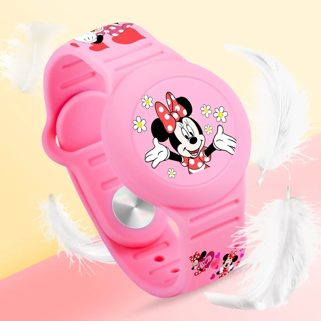 Alt view image 3 of 7 - Waterproof Airtag Bracelet for Kids, Cute Cartoon Silicone Air Tag Holder Hidden Design, Light Weight Compatible with Apple AirTag Wristband for Child, Pink