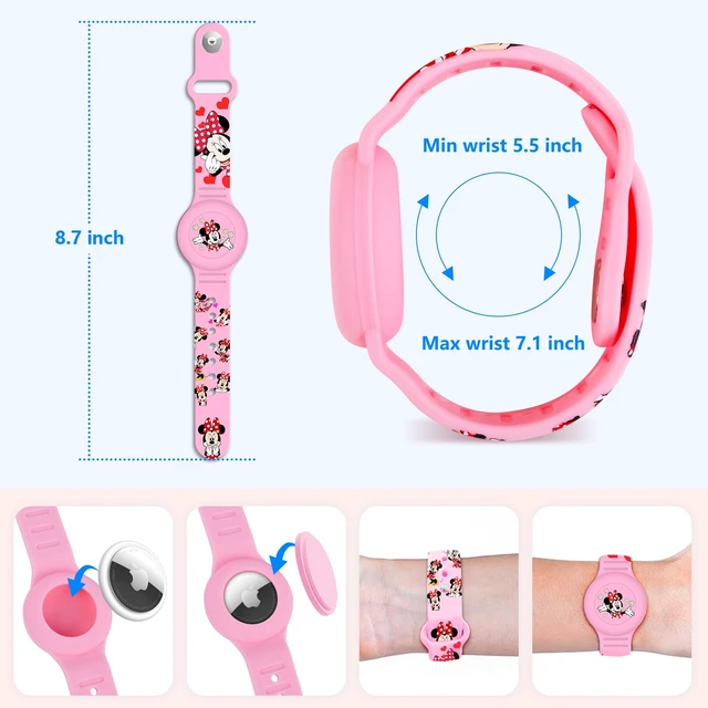 Alt view image 7 of 7 - Waterproof Airtag Bracelet for Kids, Cute Cartoon Silicone Air Tag Holder Hidden Design, Light Weight Compatible with Apple AirTag Wristband for Child, Pink