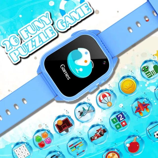 Alt view image 2 of 7 - Kids Waterproof Smart Watch for Boys Girls Ages 3-12 Birthday Gifts (Blue) | 26 Games, Video Camera, 1.44" HD Touchscreen, Music Player, Alarm Clock, Flashlight, Pedometer, Calculator, Adjustable Band