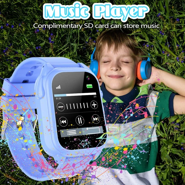 Alt view image 7 of 7 - Kids Waterproof Smart Watch for Boys Girls Ages 3-12 Birthday Gifts (Blue) | 26 Games, Video Camera, 1.44" HD Touchscreen, Music Player, Alarm Clock, Flashlight, Pedometer, Calculator, Adjustable Band