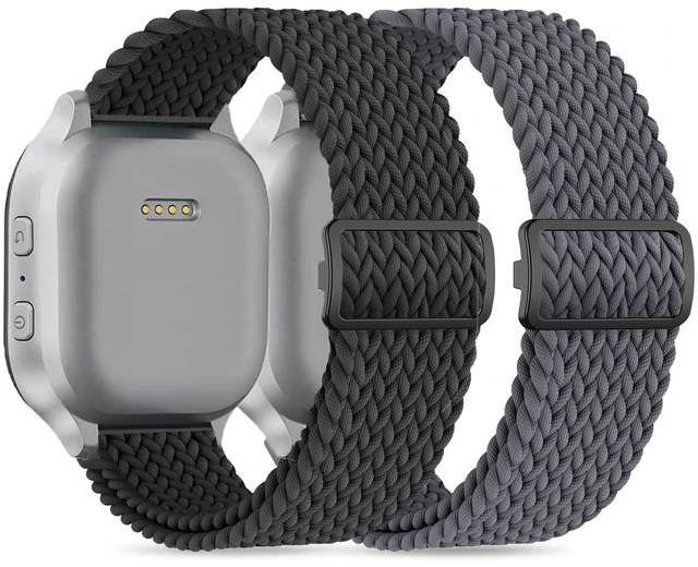 Main image of 2 Pack Stretchy Nylon Braided Band for Kids - Compatible with Gizmo Watch 3 2 1/Cosmo JrTrack 5 4 3 2SE 2 1/SyncUP/Gabb 3e 3 2 1/Garmin Bounce Smart Watch Wristband Replacement Straps for Boys Girls