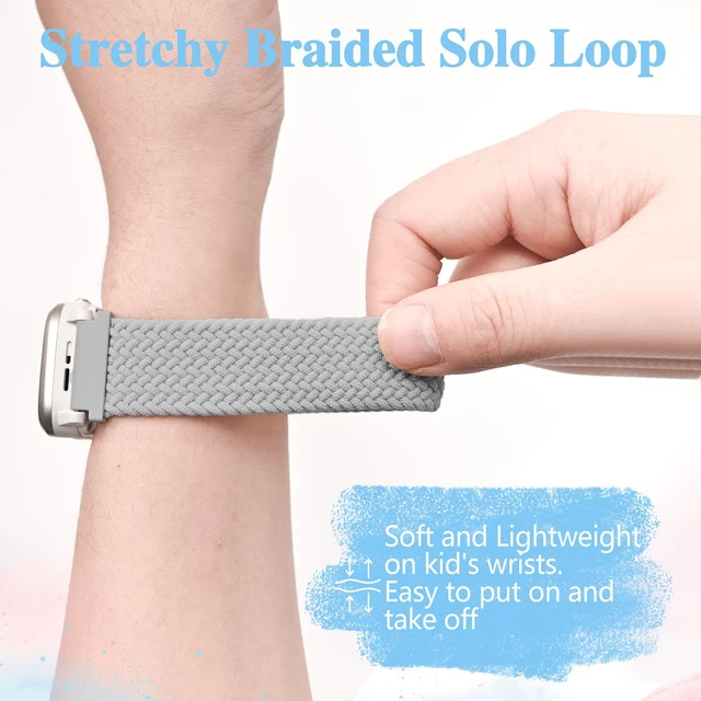 Alt view image 3 of 7 - 2 Pack Stretchy Nylon Braided Band for Kids - Compatible with Gizmo Watch 3 2 1/Cosmo JrTrack 5 4 3 2SE 2 1/SyncUP/Gabb 3e 3 2 1/Garmin Bounce Smart Watch Wristband Replacement Straps for Boys Girls