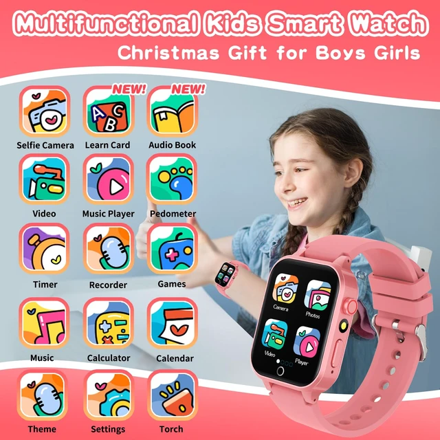 Alt view image 2 of 7 - Kids Smart Watches Girls Age 6-12, 26 Games Touchscreen Kids Watch with Video Camera Music Player Learning Cards Audiostory Flashlight 12/24 hr Educational Toys Birthday Gifts for Girls Ages 6 7 8