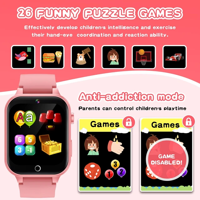 Alt view image 5 of 7 - Kids Smart Watches Girls Age 6-12, 26 Games Touchscreen Kids Watch with Video Camera Music Player Learning Cards Audiostory Flashlight 12/24 hr Educational Toys Birthday Gifts for Girls Ages 6 7 8