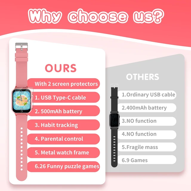 Alt view image 6 of 7 - Kids Smart Watches Girls Age 6-12, 26 Games Touchscreen Kids Watch with Video Camera Music Player Learning Cards Audiostory Flashlight 12/24 hr Educational Toys Birthday Gifts for Girls Ages 6 7 8
