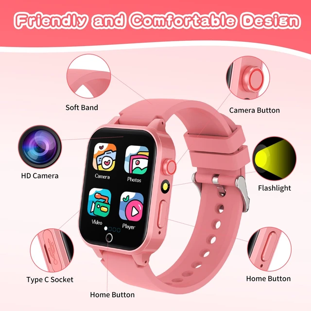 Alt view image 7 of 7 - Kids Smart Watches Girls Age 6-12, 26 Games Touchscreen Kids Watch with Video Camera Music Player Learning Cards Audiostory Flashlight 12/24 hr Educational Toys Birthday Gifts for Girls Ages 6 7 8