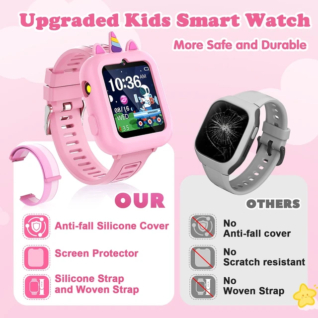 Alt view image 3 of 7 - Smart Watch for Kids Girls Gift Age 3-12 with 39 Games Alarm Clock Camera | Music Player, Pedometer, Flashlight, 12/24 hr, HD Touch Screen Kids Smart Watch, Birthday Toys for Girls Ages 4 5 6 7 8 9 10