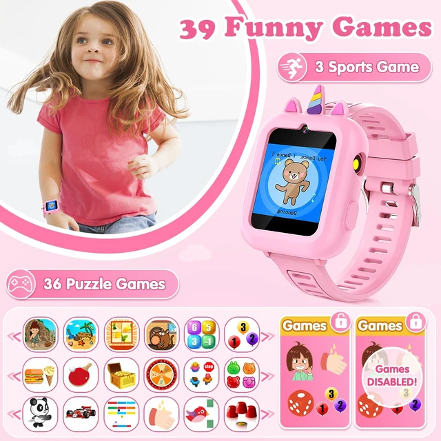 Alt view image 5 of 7 - Smart Watch for Kids Girls Gift Age 3-12 with 39 Games Alarm Clock Camera | Music Player, Pedometer, Flashlight, 12/24 hr, HD Touch Screen Kids Smart Watch, Birthday Toys for Girls Ages 4 5 6 7 8 9 10